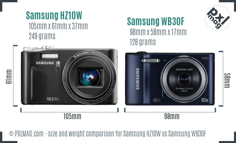 Samsung HZ10W vs Samsung WB30F size comparison