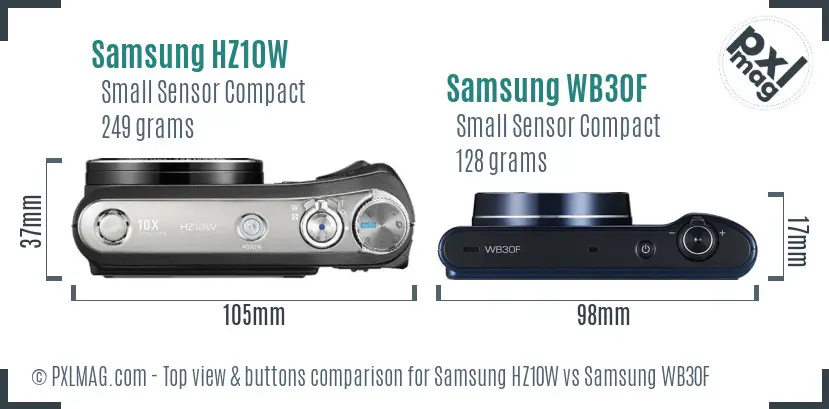 Samsung HZ10W vs Samsung WB30F top view buttons comparison