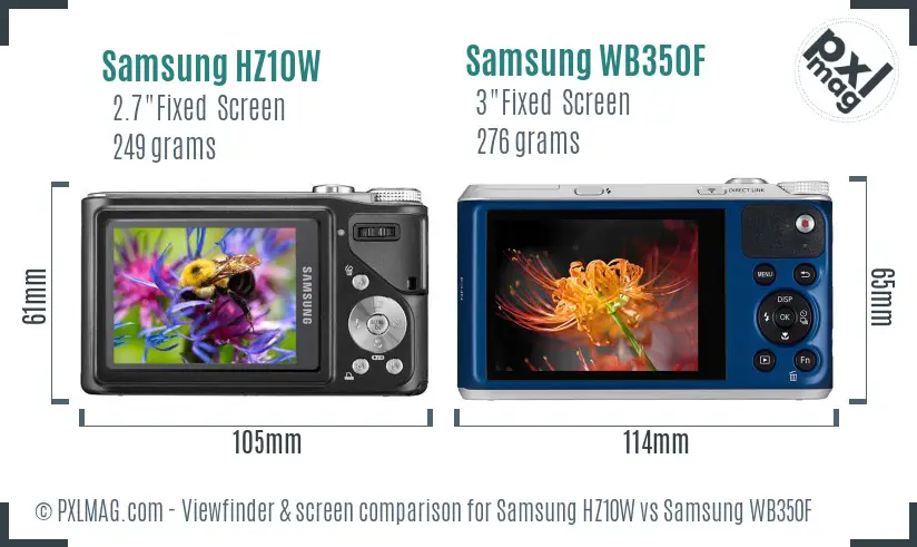 Samsung HZ10W vs Samsung WB350F Screen and Viewfinder comparison
