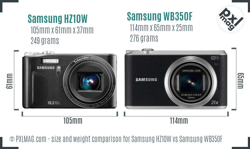 Samsung HZ10W vs Samsung WB350F size comparison