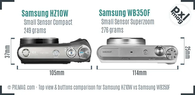 Samsung HZ10W vs Samsung WB350F top view buttons comparison
