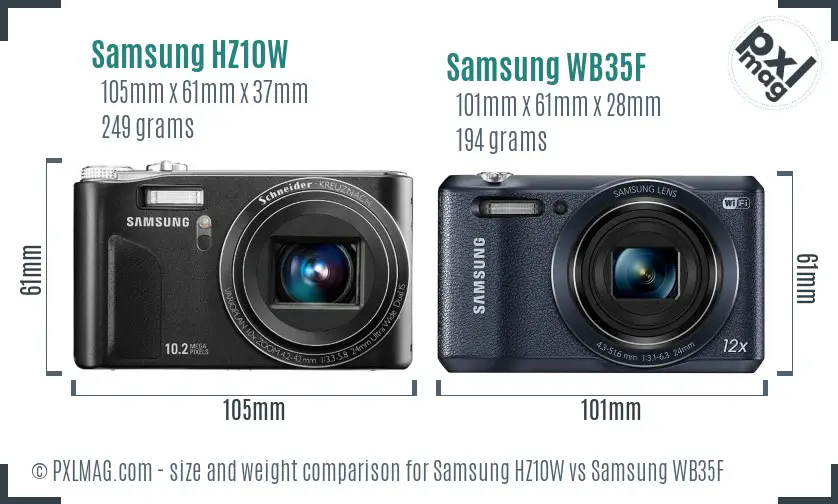 Samsung HZ10W vs Samsung WB35F size comparison
