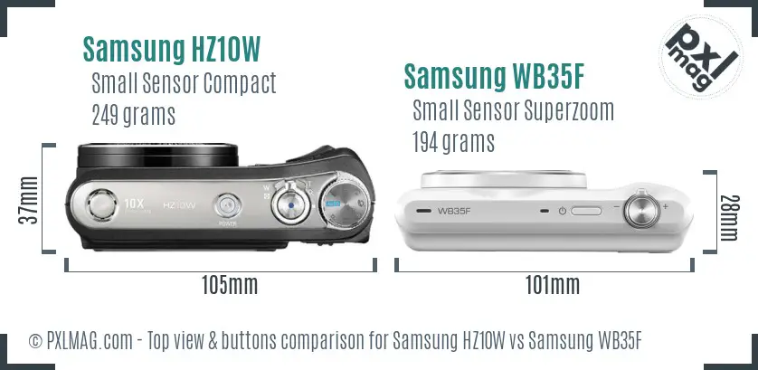 Samsung HZ10W vs Samsung WB35F top view buttons comparison