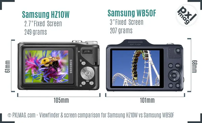 Samsung HZ10W vs Samsung WB50F Screen and Viewfinder comparison