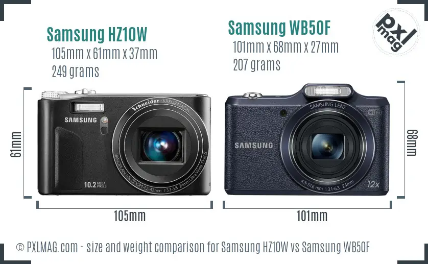 Samsung HZ10W vs Samsung WB50F size comparison