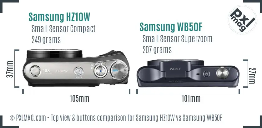 Samsung HZ10W vs Samsung WB50F top view buttons comparison