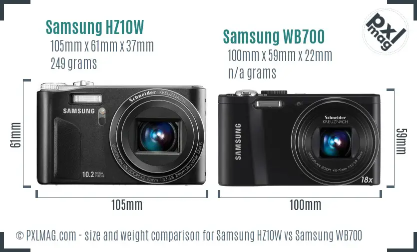 Samsung HZ10W vs Samsung WB700 size comparison