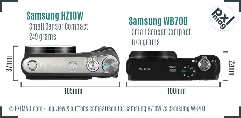 Samsung HZ10W vs Samsung WB700 top view buttons comparison