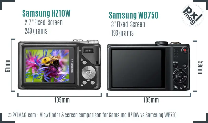 Samsung HZ10W vs Samsung WB750 Screen and Viewfinder comparison