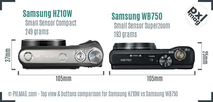 Samsung HZ10W vs Samsung WB750 top view buttons comparison