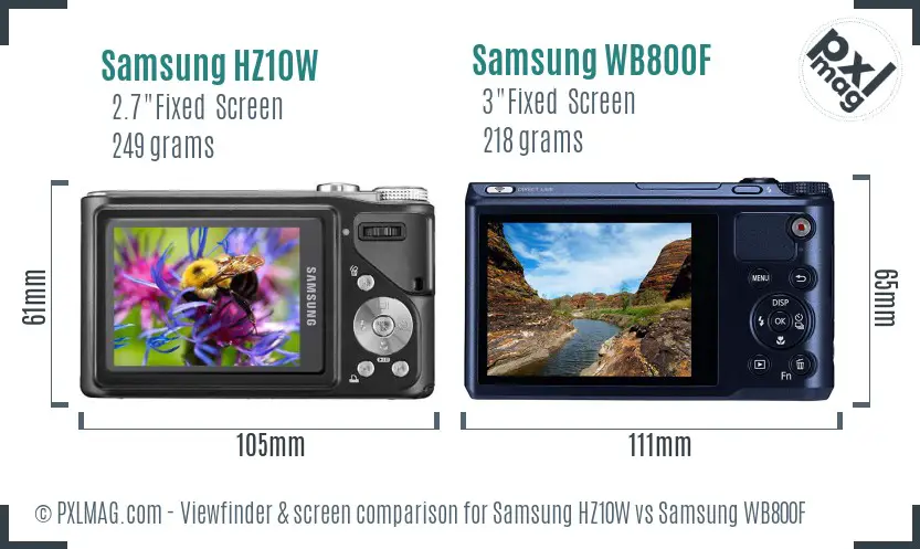 Samsung HZ10W vs Samsung WB800F Screen and Viewfinder comparison