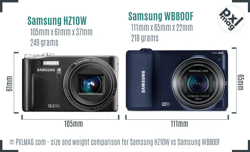 Samsung HZ10W vs Samsung WB800F size comparison