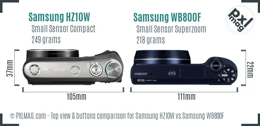 Samsung HZ10W vs Samsung WB800F top view buttons comparison