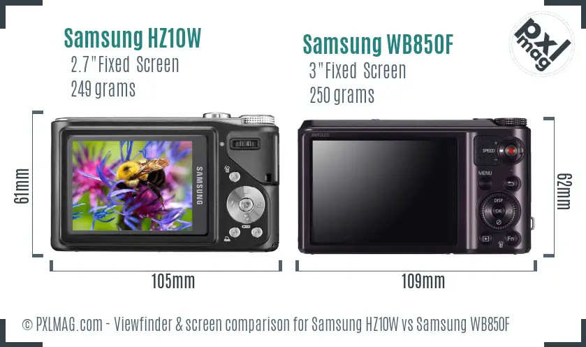 Samsung HZ10W vs Samsung WB850F Screen and Viewfinder comparison
