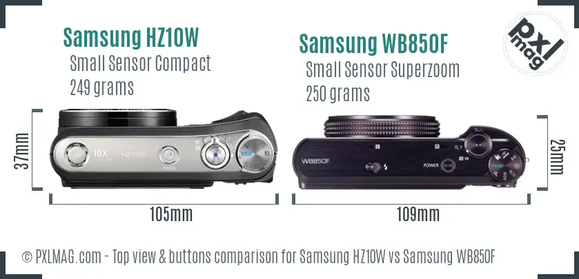 Samsung HZ10W vs Samsung WB850F top view buttons comparison