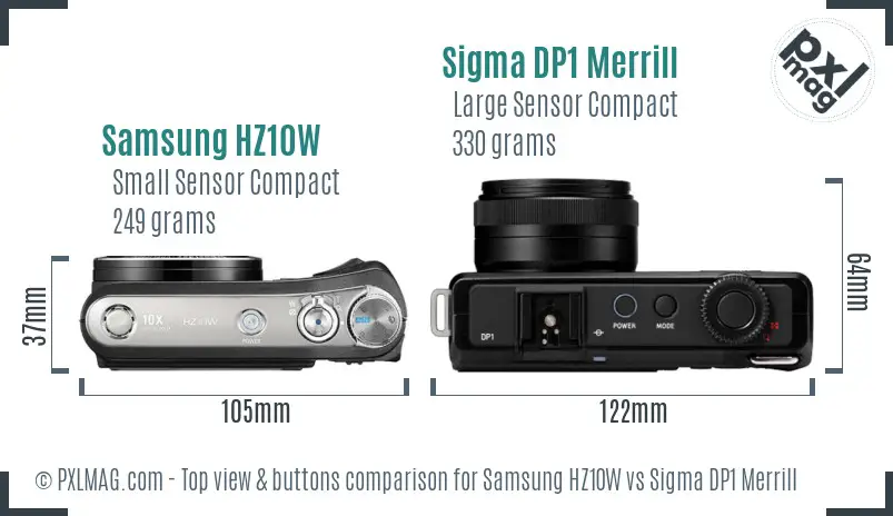 Samsung HZ10W vs Sigma DP1 Merrill top view buttons comparison