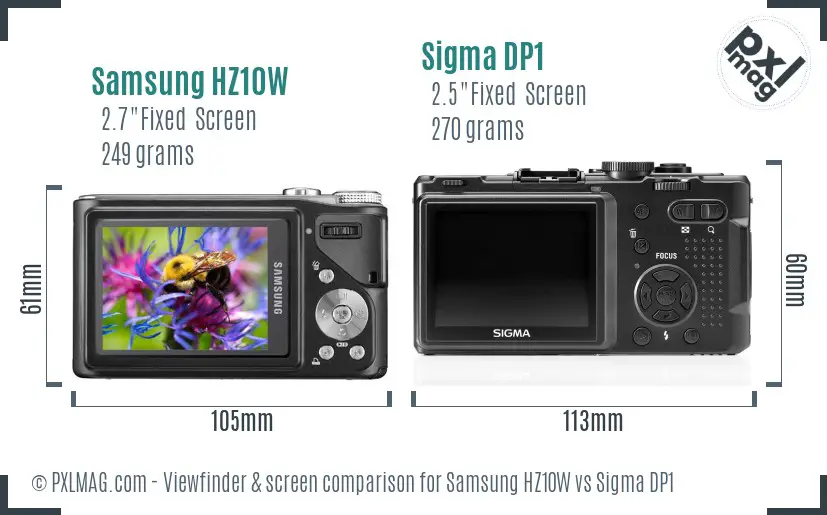 Samsung HZ10W vs Sigma DP1 Screen and Viewfinder comparison