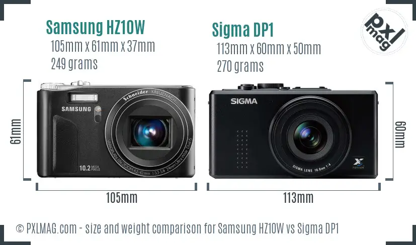 Samsung HZ10W vs Sigma DP1 size comparison