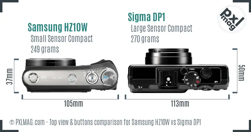 Samsung HZ10W vs Sigma DP1 top view buttons comparison