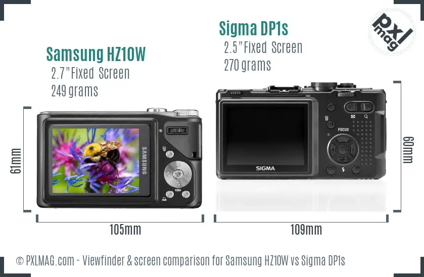 Samsung HZ10W vs Sigma DP1s Screen and Viewfinder comparison