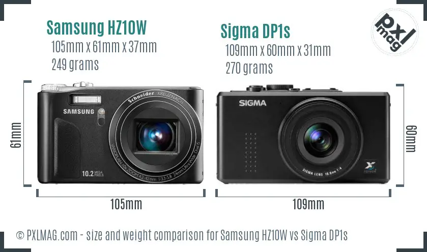 Samsung HZ10W vs Sigma DP1s size comparison