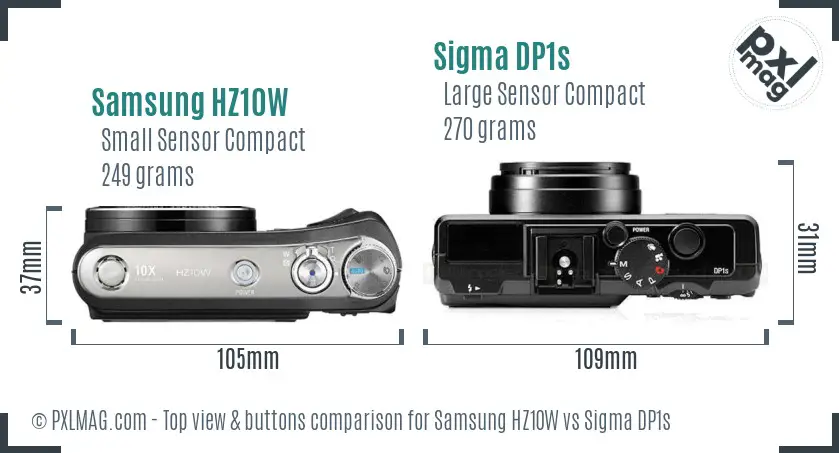 Samsung HZ10W vs Sigma DP1s top view buttons comparison