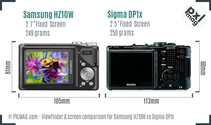 Samsung HZ10W vs Sigma DP1x Screen and Viewfinder comparison