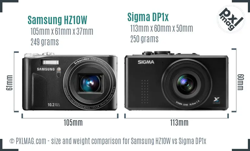 Samsung HZ10W vs Sigma DP1x size comparison