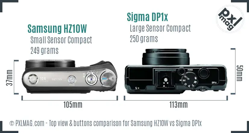 Samsung HZ10W vs Sigma DP1x top view buttons comparison