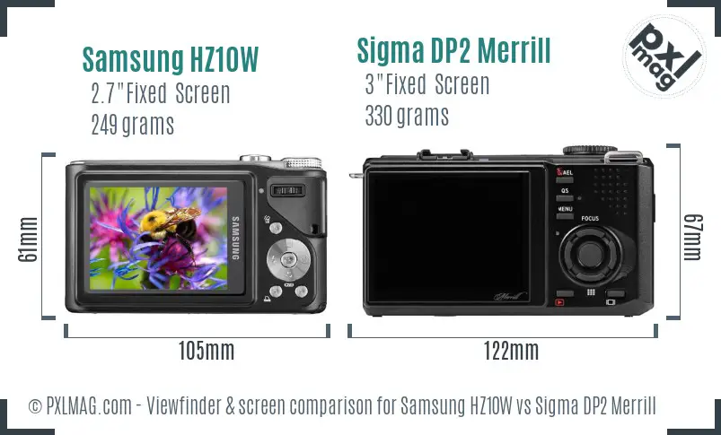 Samsung HZ10W vs Sigma DP2 Merrill Screen and Viewfinder comparison