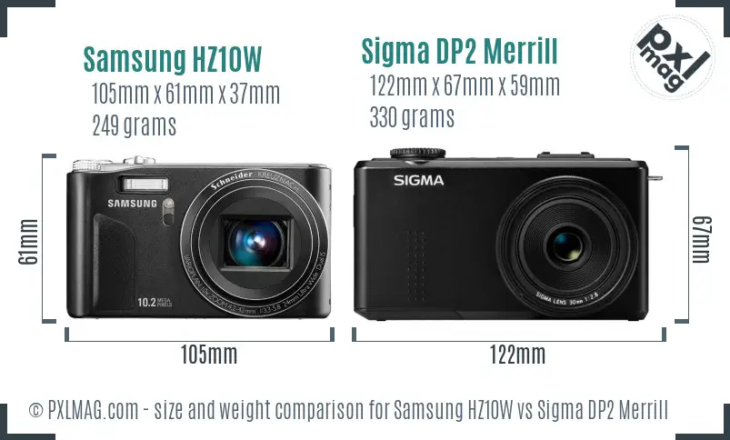 Samsung HZ10W vs Sigma DP2 Merrill size comparison