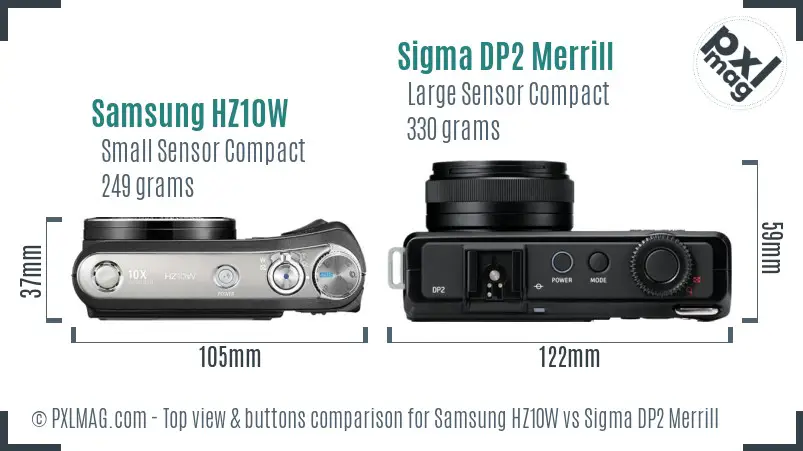 Samsung HZ10W vs Sigma DP2 Merrill top view buttons comparison