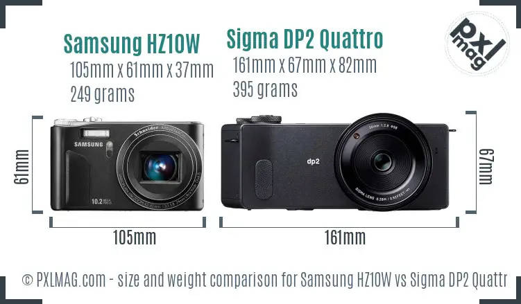 Samsung HZ10W vs Sigma DP2 Quattro size comparison