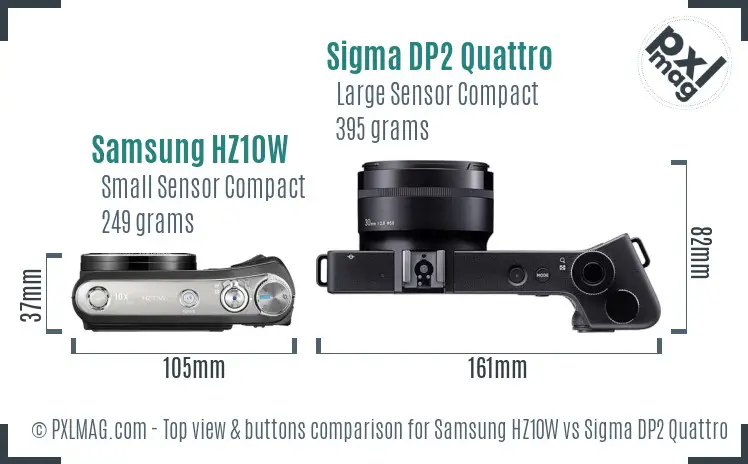 Samsung HZ10W vs Sigma DP2 Quattro top view buttons comparison