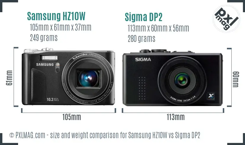 Samsung HZ10W vs Sigma DP2 size comparison