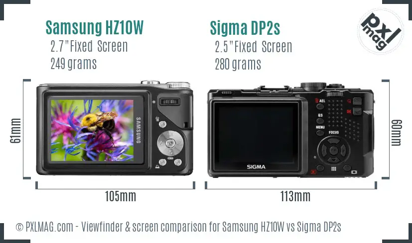 Samsung HZ10W vs Sigma DP2s Screen and Viewfinder comparison