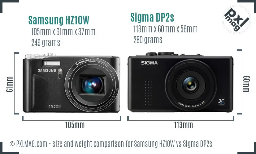 Samsung HZ10W vs Sigma DP2s size comparison