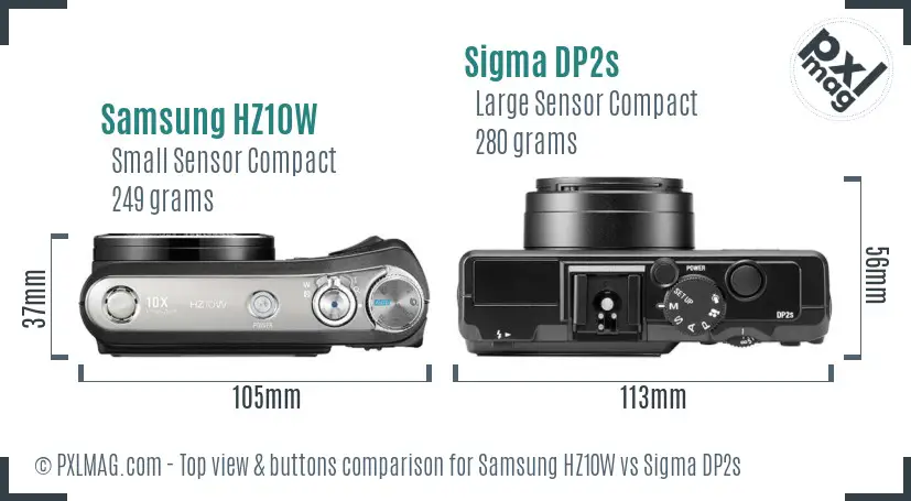 Samsung HZ10W vs Sigma DP2s top view buttons comparison