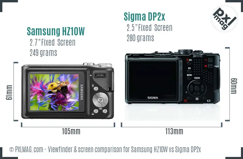 Samsung HZ10W vs Sigma DP2x Screen and Viewfinder comparison
