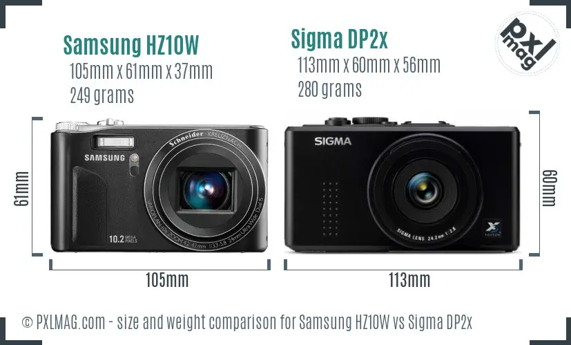 Samsung HZ10W vs Sigma DP2x size comparison