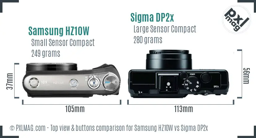 Samsung HZ10W vs Sigma DP2x top view buttons comparison