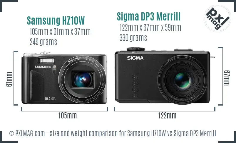 Samsung HZ10W vs Sigma DP3 Merrill size comparison