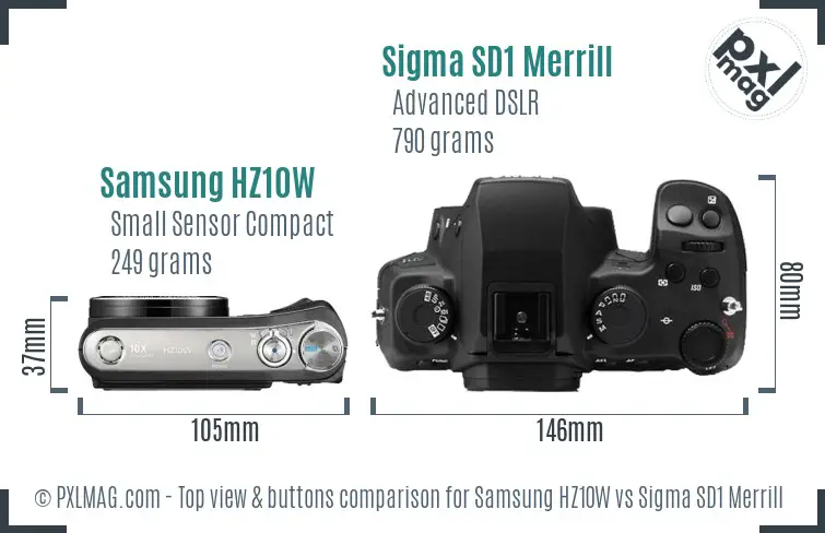 Samsung HZ10W vs Sigma SD1 Merrill top view buttons comparison