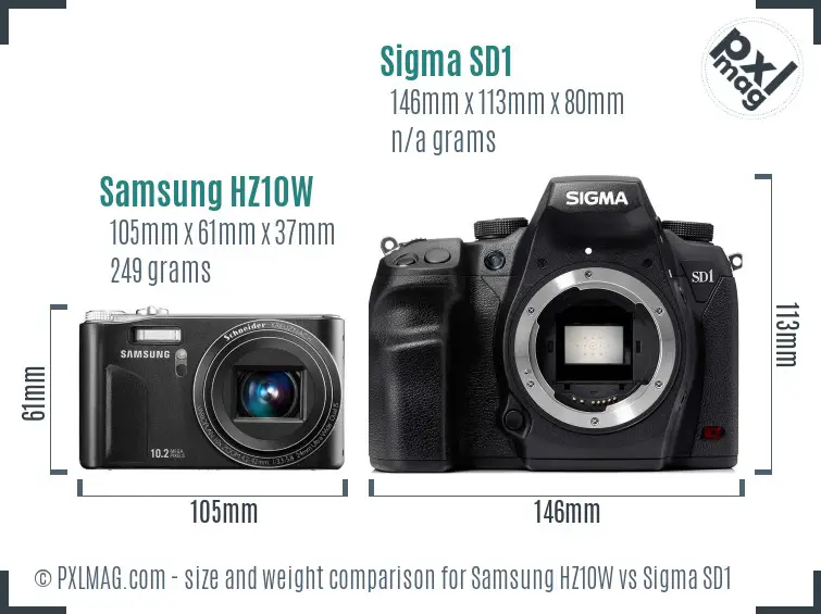 Samsung HZ10W vs Sigma SD1 size comparison