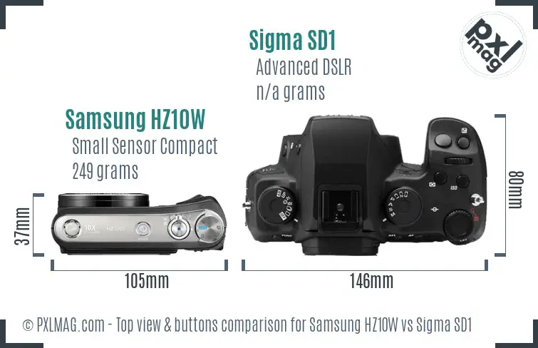 Samsung HZ10W vs Sigma SD1 top view buttons comparison