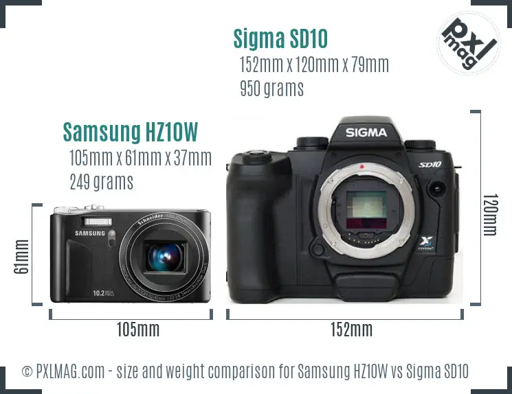 Samsung HZ10W vs Sigma SD10 size comparison