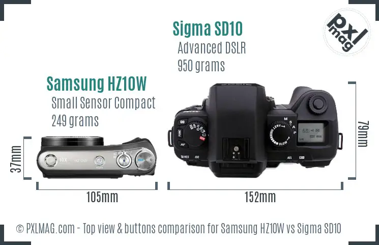 Samsung HZ10W vs Sigma SD10 top view buttons comparison