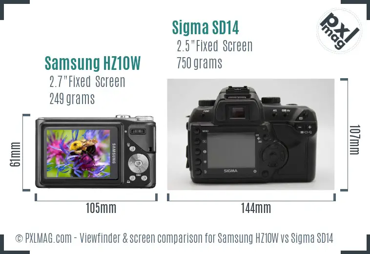Samsung HZ10W vs Sigma SD14 Screen and Viewfinder comparison