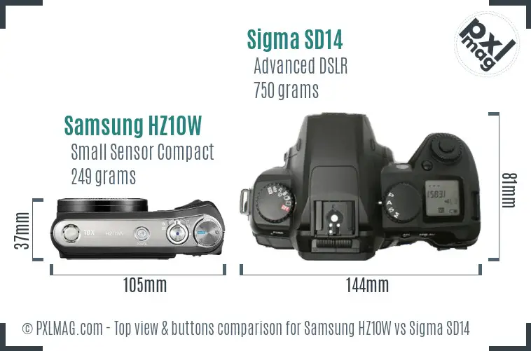 Samsung HZ10W vs Sigma SD14 top view buttons comparison
