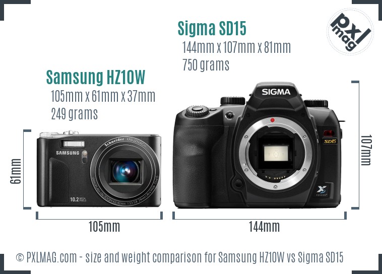 Samsung HZ10W vs Sigma SD15 size comparison
